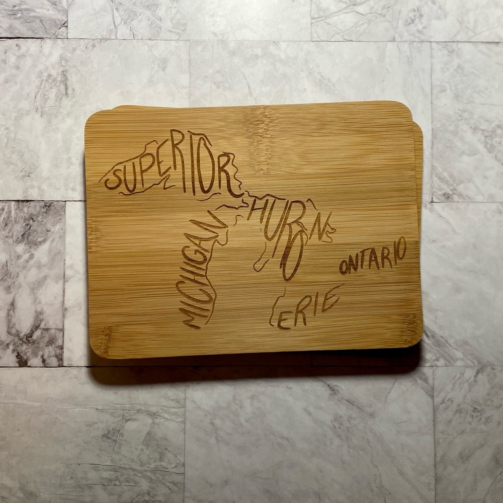 Handlettered Great Lakes Cutting Board/ Coaster